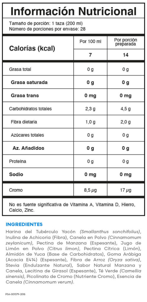 Tabla nutricional del Nocarb-t
