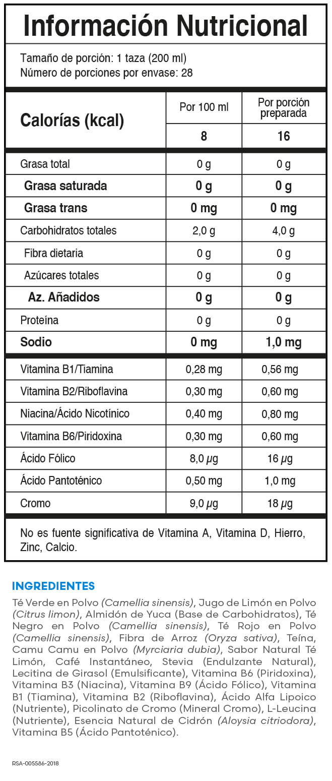 Tabla nutricional del Nocarb-t